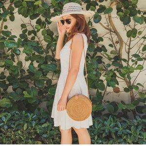 Bali rattan bag with beautiful lining and leather strap